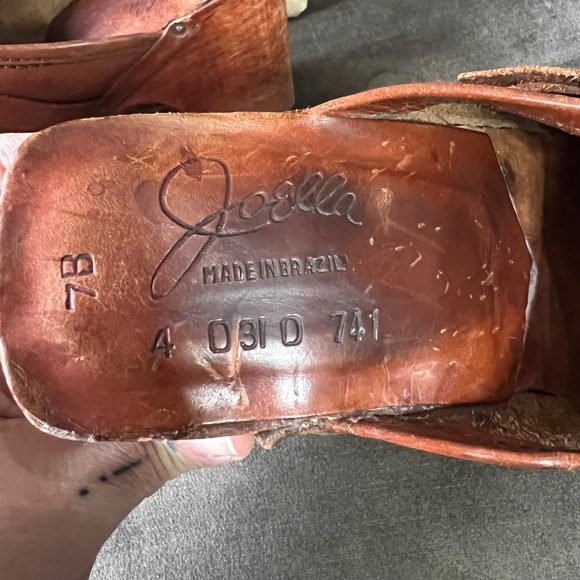 Joelle Women VTG 70's Wood Heel Leather Clog Mules 7B Fringe Woven Brown Retro - Picture 6 of 7